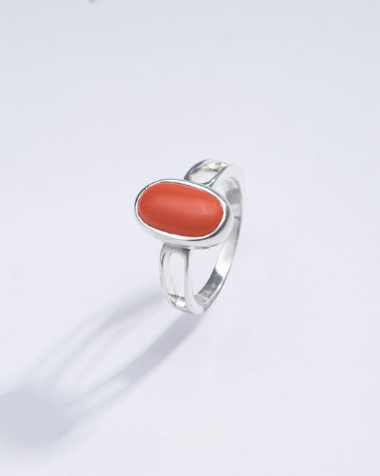 Genuine Red Coral (Moonga) Stone Ring in 925 Silver - #1112 Ov - Myra