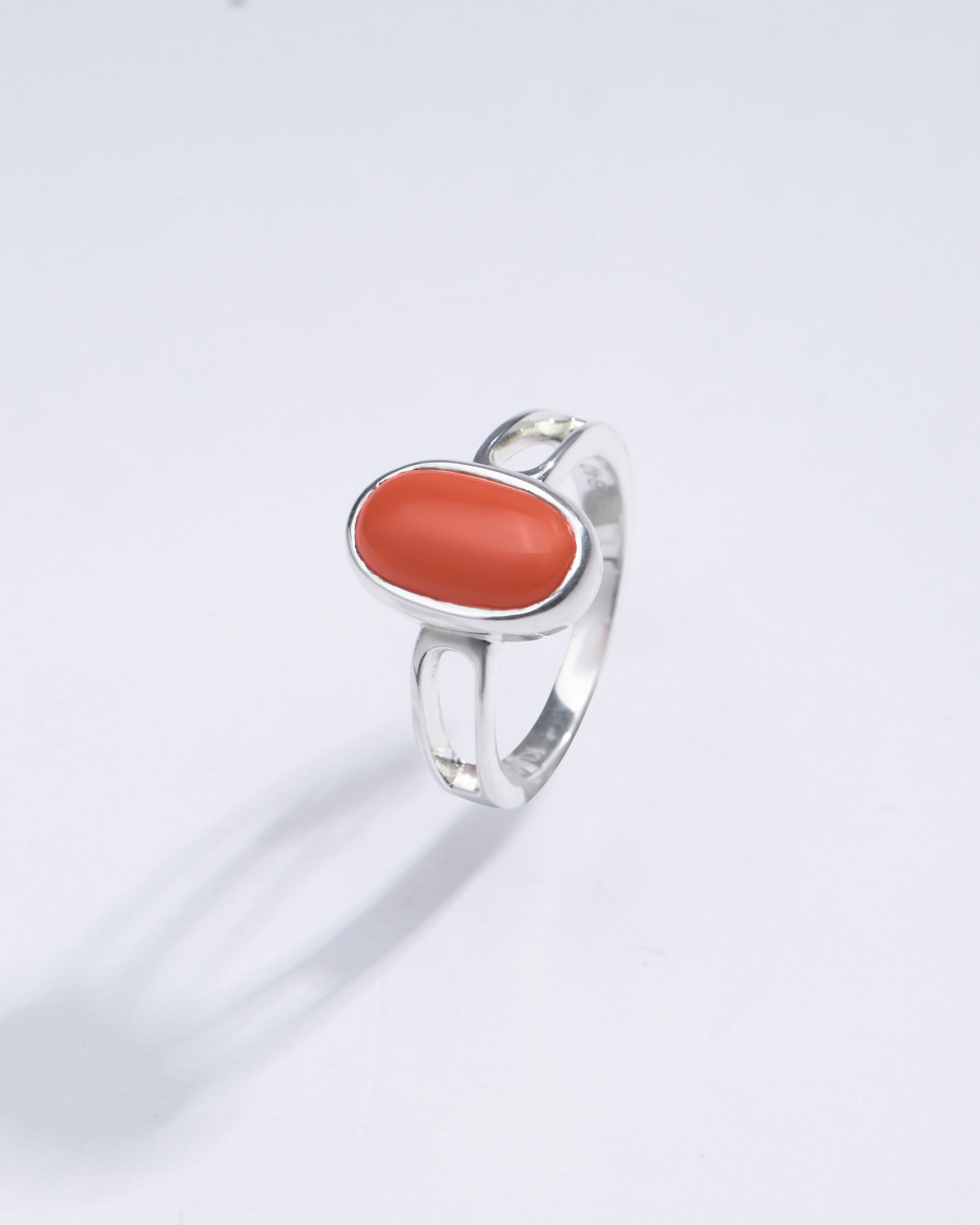 Genuine Red Coral (Moonga) Stone Ring in 925 Silver - #1112 Ov - Myra