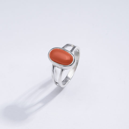 Bold Red Coral (Moonga) Ring in 925 Silver - #1150 Ov - Myra