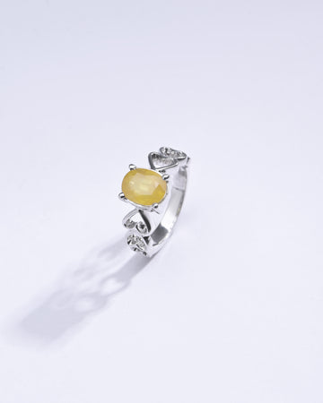 Natural Yellow Sapphire (Pukhraj) Ring in 925 Silver – For Wealth and Prosperity #1149N4 - Myra