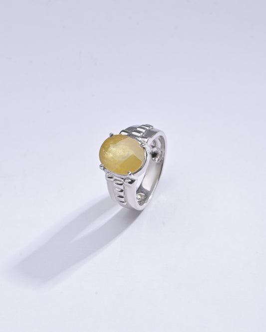 Authentic Yellow Sapphire (Pukhraj) Ring in Sterling Silver – #1236N4 - Myra