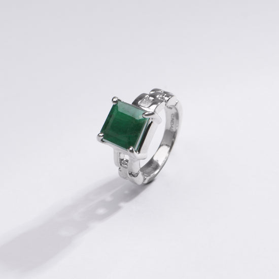 Radiant Emerald (Panna) Gemstone Ring in 925 Silver – #1245N4 Sq - Myra