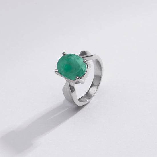 Radiant Green Emerald (Panna) Ring in 925 Silver – #1136N4 - Myra