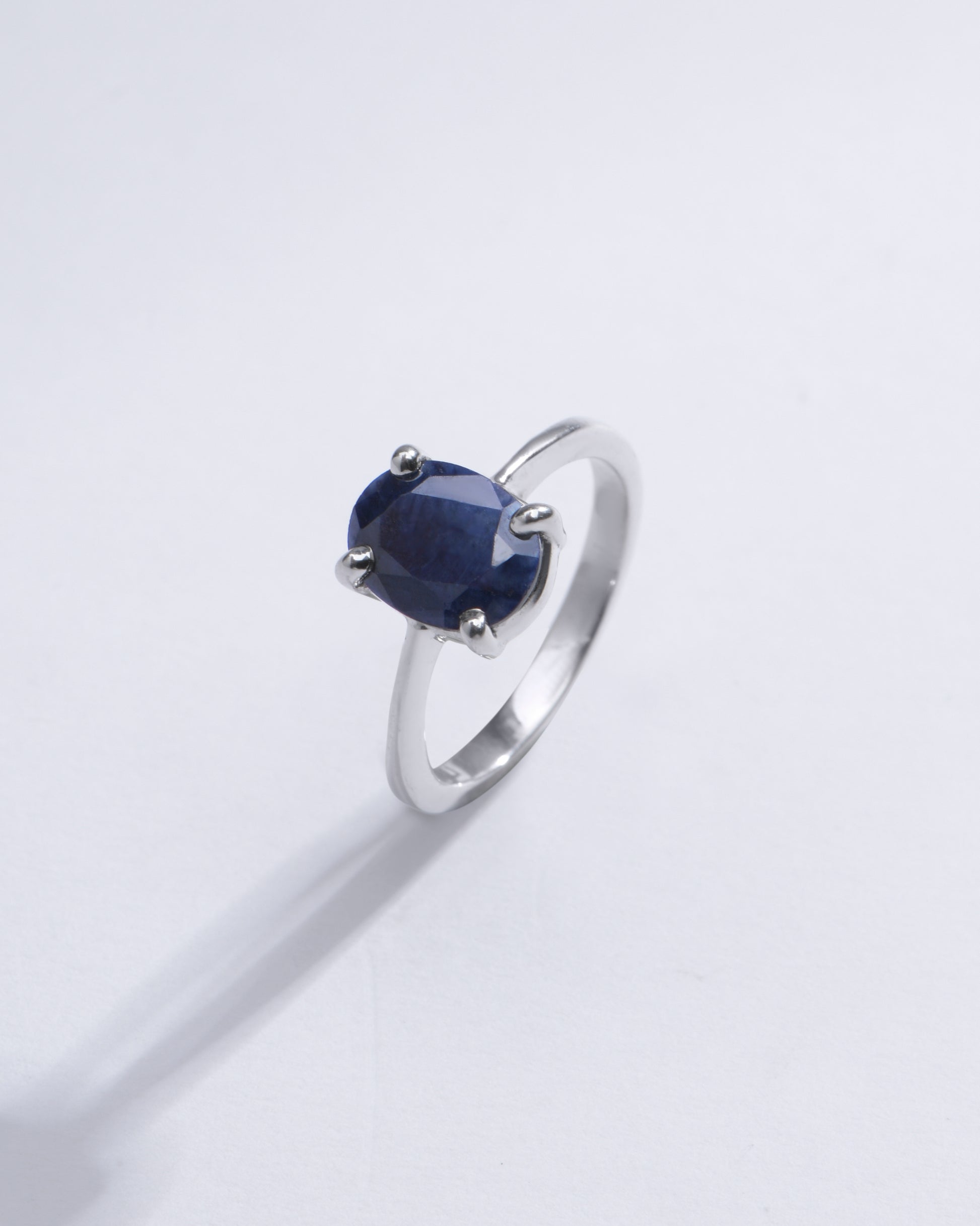 Radiant Blue Sapphire (Neelam) Ring in 925 Silver – #1218N4 - Myra