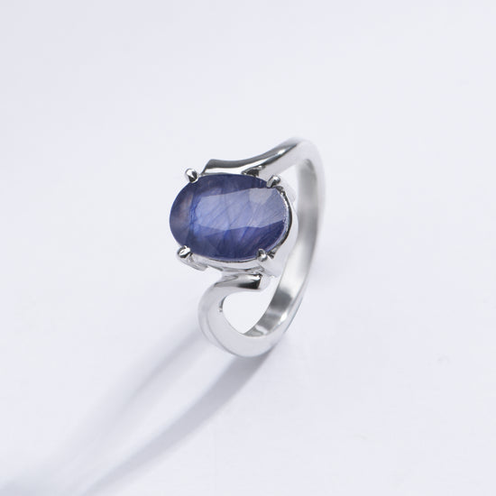 Authentic Blue Sapphire (Neelam) Gemstone Ring in Sterling Silver – #1152N4 - Myra
