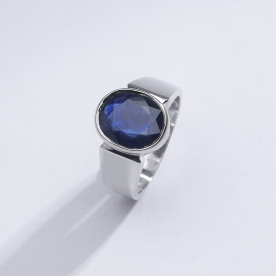 Authentic Blue Sapphire (Neelam) Gemstone Ring in Sterling Silver – #1224B - Myra