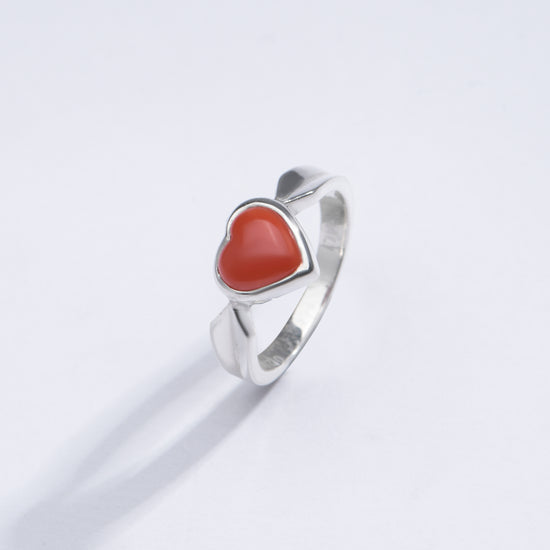 Minimalist Red Coral (Moonga) Ring in 925 Silver - #1136 - Myra