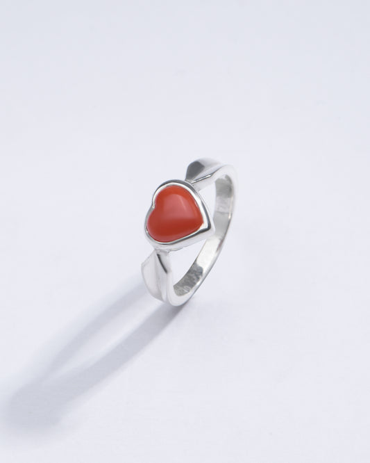 Minimalist Red Coral (Moonga) Ring in 925 Silver - #1136 - Myra