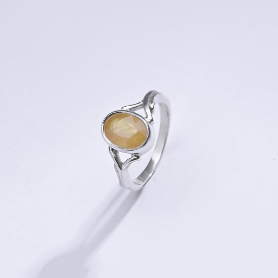 Genuine Yellow Sapphire (Pukhraj) Ring in Sterling Silver – #1175B - Myra