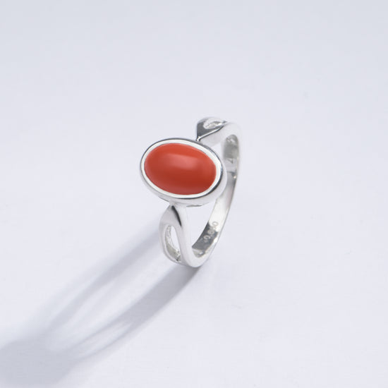 Authentic Red Coral (Moonga) Ring in 925 Silver – #1102 Ov - Myra