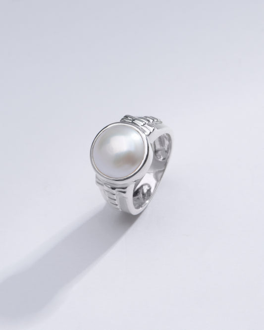 Classic Pearl (Moti) Ring in 925 Silver - #1236 R - Myra
