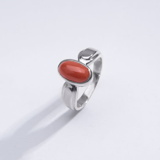Genuine Red Coral (Moonga) Stone Ring in 925 Silver - #1101 Ov - Myra