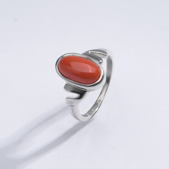 Radiant Red Coral (Moonga) Ring in 925 Silver – #1196 Ov - Myra