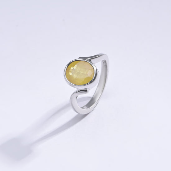 Classic Yellow Sapphire (Pukhraj) Ring in Sterling Silver – #1152B - Myra