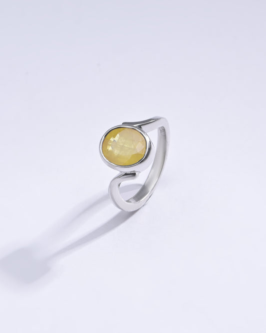 Classic Yellow Sapphire (Pukhraj) Ring in Sterling Silver – #1152B - Myra