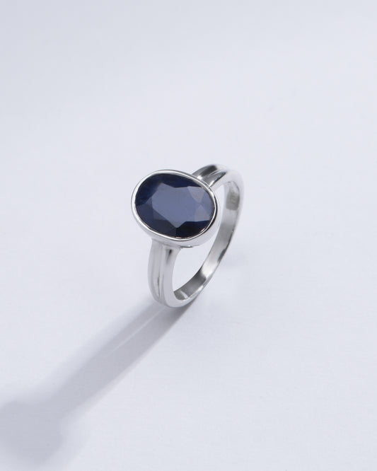 Classic Blue Sapphire (Neelam) Ring in Sterling Silver – #1139B - Myra