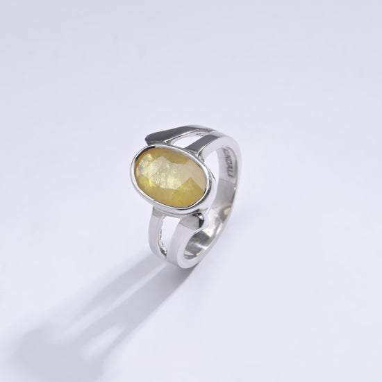 Radiant Yellow Sapphire (Pukhraj) Ring in Sterling Silver - #1182B - Myra