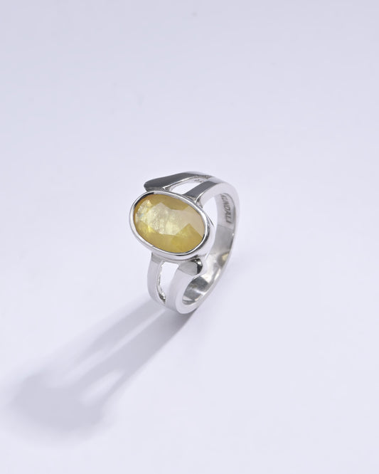 Radiant Yellow Sapphire (Pukhraj) Ring in Sterling Silver - #1182B - Myra