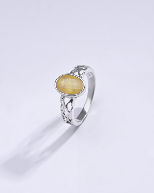 Radiant Yellow Sapphire (Pukhraj) Ring in Sterling Silver – #1219B
