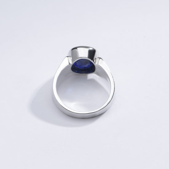 Authentic Blue Sapphire (Neelam) Gemstone Ring in Sterling Silver – #1224B - Myra