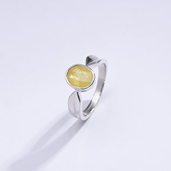 Unisex Yellow Sapphire (Pukhraj) Ring in 925 Silver – #1136B - Myra
