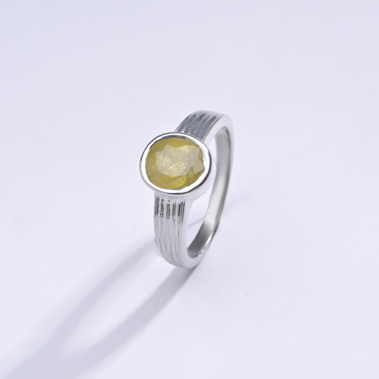 Bold Yellow Sapphire (Pukhraj) Ring in 925 Silver – #1225B - Myra
