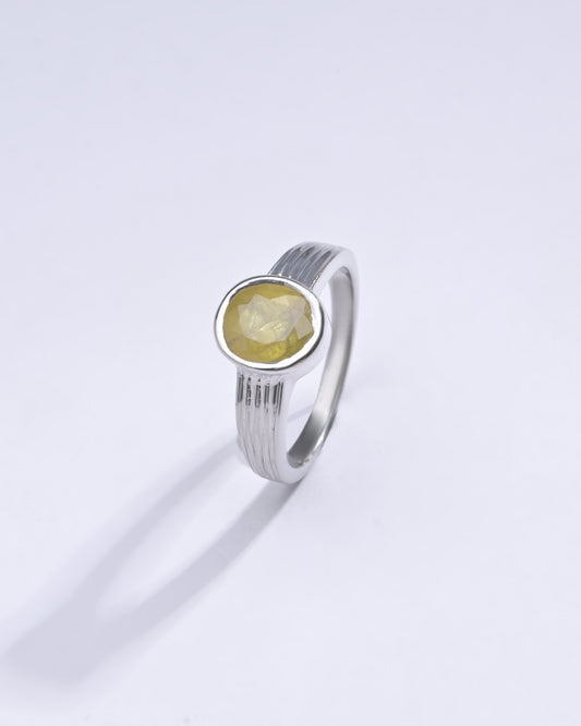 Bold Yellow Sapphire (Pukhraj) Ring in 925 Silver – #1225B - Myra