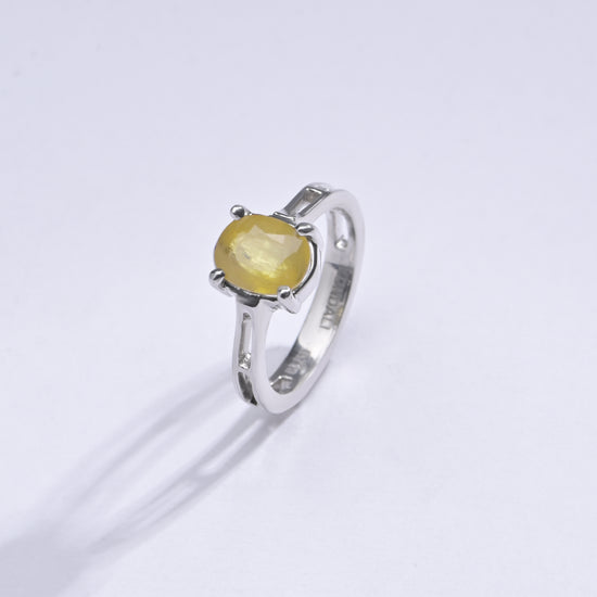 Genuine Yellow Sapphire (Pukhraj) Ring in 925 Silver – Crafted for Prosperity #1281N4 - Myra