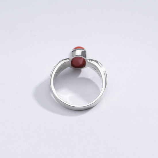 Genuine Red Coral (Moonga) Stone Ring in 925 Silver - #1101 Ov - Myra