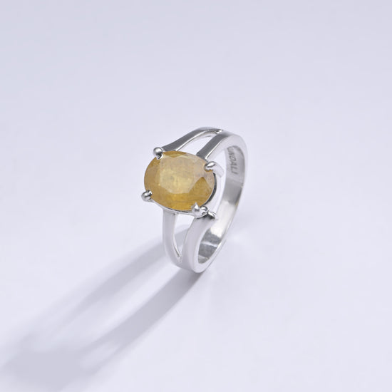 Radiant Yellow Sapphire (Pukhraj) Ring in Sterling Silver - #1182N4 - Myra