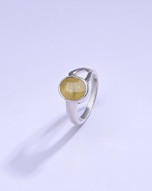 Natural Yellow Sapphire (Pukhraj) Ring in 925 Silver – #1125B - Myra