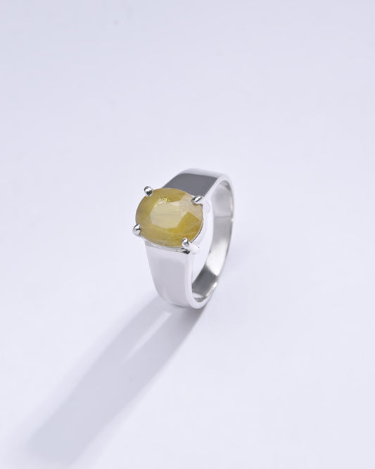 Natural Yellow Sapphire (Pukhraj) Ring in Sterling Silver – #1224N4 - Myra