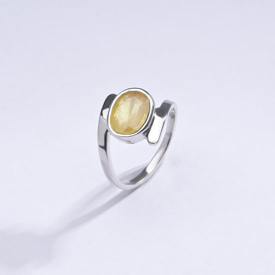 Radiant Yellow Sapphire (Pukhraj) Ring in 925 Silver – #1138B - Myra