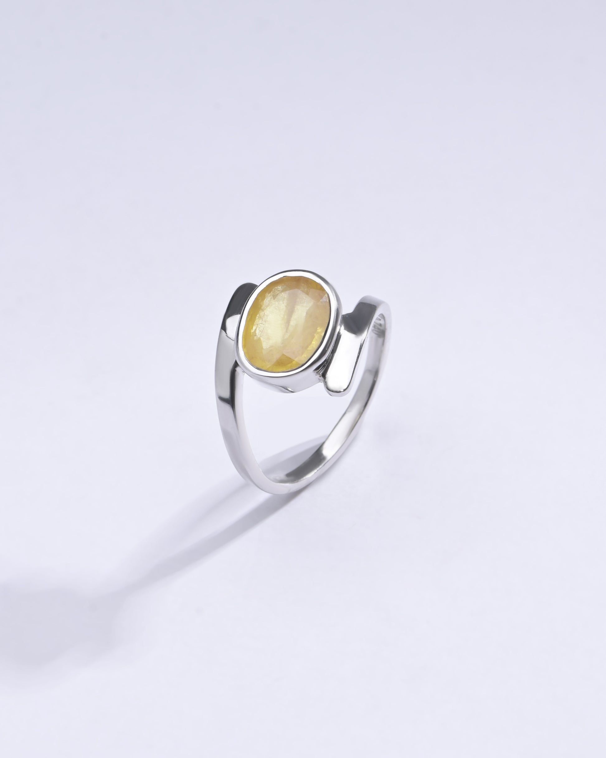 Radiant Yellow Sapphire (Pukhraj) Ring in 925 Silver – #1138B - Myra