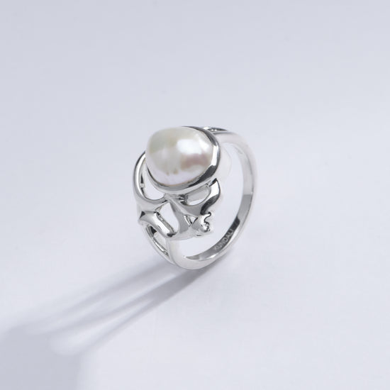 Natural Pearl (Moti) Ring in 925 Silver - #1284 U - Myra