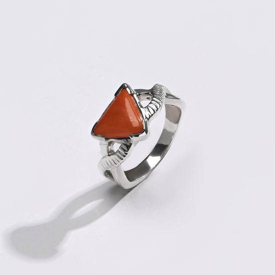 Coral (Moonga) Ring – 925 Silver Minimalist - #1104N3 Tr - Myra