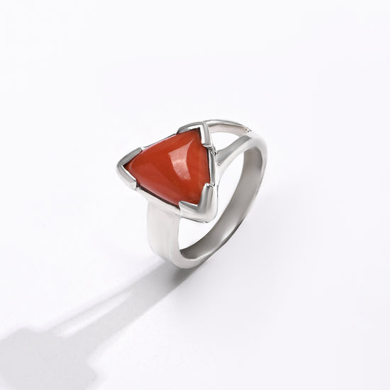 Daily Wear Coral (Moonga) Ring – 925 Silver - #1125N3 Tr - Myra