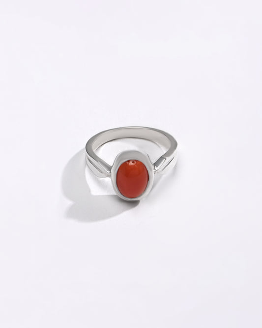 Coral (Moonga) Ring – Pure 925 Silver - #1136