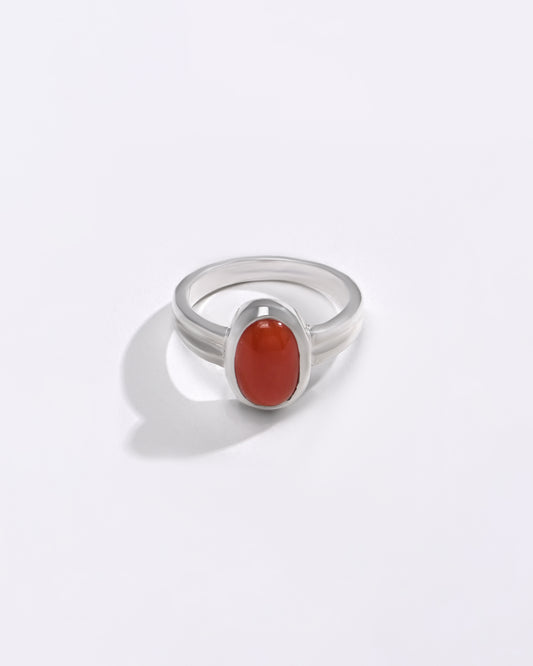 Elegant Coral (Moonga) Ring – 925 Silver - #1139