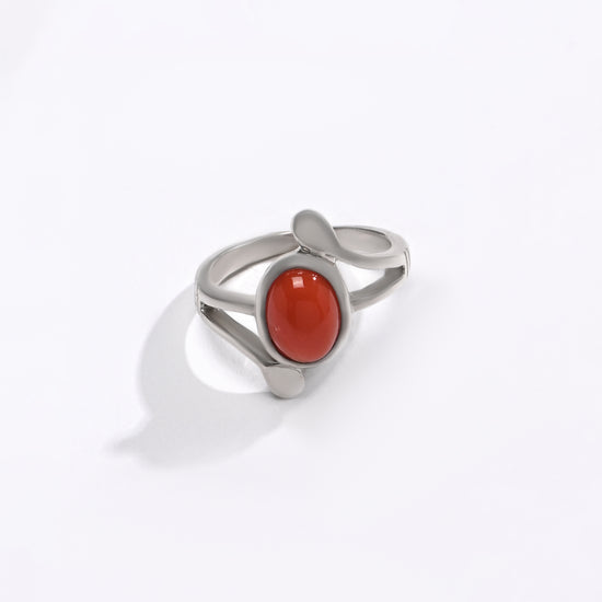 Coral (Moonga) Gemstone Ring – 925 Silver - #1151 Ov - Myra