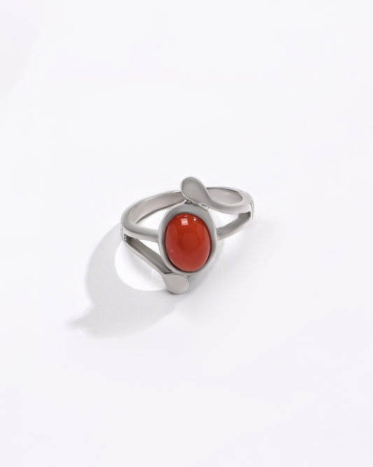 Coral (Moonga) Gemstone Ring – 925 Silver - #1151 Ov - Myra