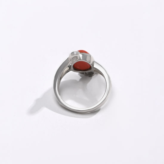 Coral (Moonga) Gemstone Ring – 925 Silver - #1151 Ov - Myra