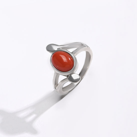 Coral (Moonga) Gemstone Ring – 925 Silver - #1151 Ov - Myra