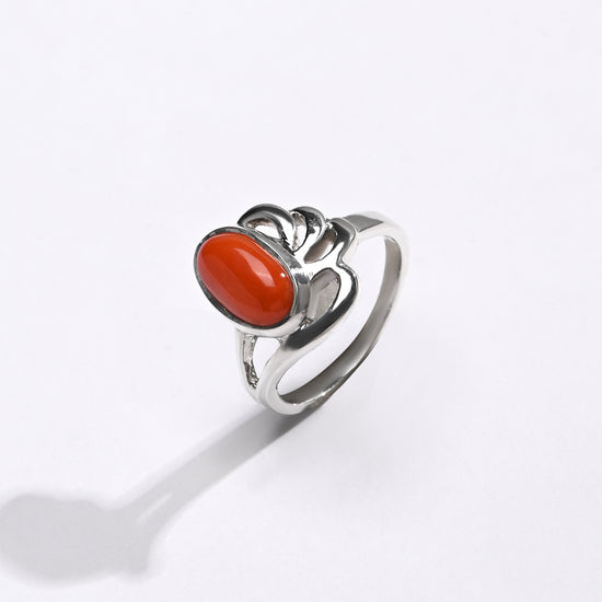 Radiant Red Coral (Moonga) Ring in 925 Silver – #1191 Ov - Myra