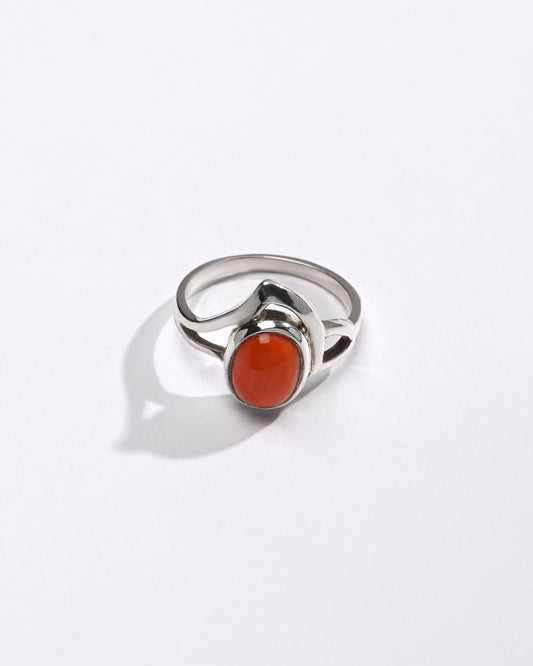 Smart Coral (Moonga) Ring – 925 Silver - #1192