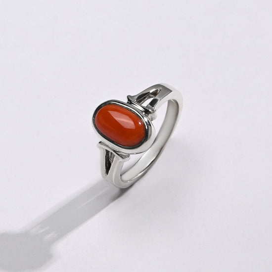 Classic Coral (Moonga) Ring – 925 Silver - #1148 Ov - Myra