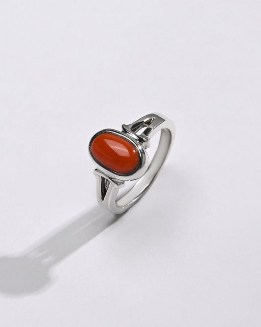 Classic Coral (Moonga) Ring – 925 Silver - #1148 Ov - Myra