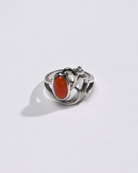 Rich-Hue Coral (Moonga) Ring – 925 Silver - #1284 Ov - Myra