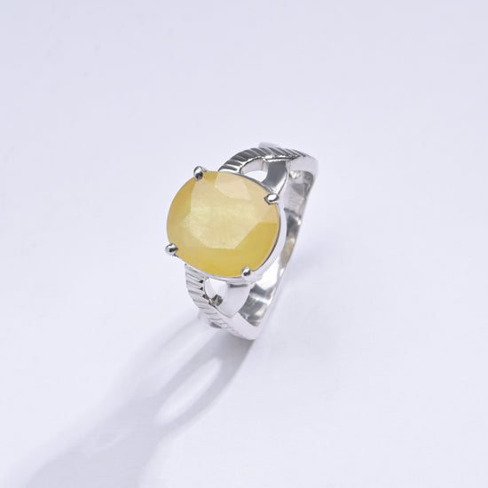 Natural Yellow Sapphire (Pukhraj) Ring in 925 Silver – #1104N4 - Myra