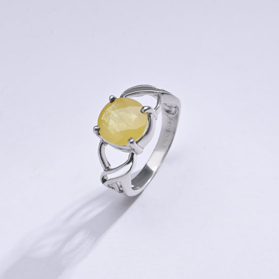 Classic Yellow Sapphire (Pukhraj) Ring in Silver – #1131N4 - Myra